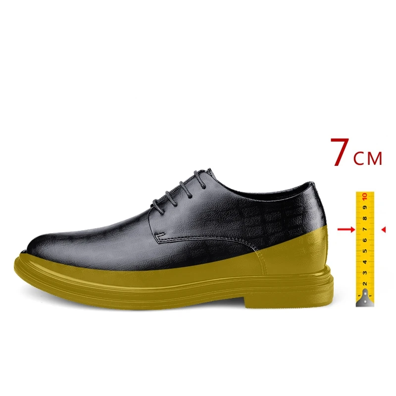 Calçado elevador de couro genuíno masculino, sapatos plataforma, respirável, casual, de negócios, macio, alonga, masculino, luxo, mais alto, 7cm