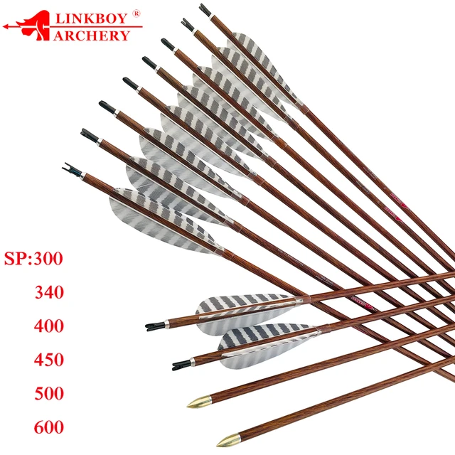 Traditional Wooden Arrows Natural Real Feather Archery 31.5 with Hunting  Arrowheads 6Pcs
