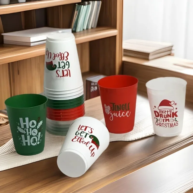 New 12/20PCS Four Letter Design Plastic Christmas Cup, 16 Ounce Reusable Cup for Decorating Holiday Party Supplies
