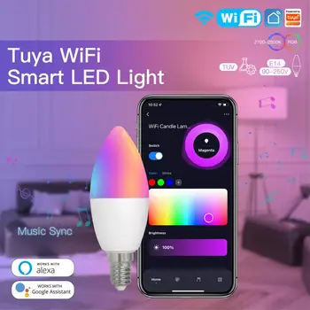 TUYA 와이파이 스마트 디밍 전구, 스마트 라이프 앱, 알렉사, 구글 앨리스, 음성 제어, 스마트 홈, 5W RGBCW, E14 LED 전구