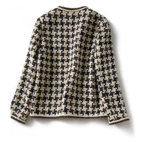 Bright Silk Bright Line Decoration Plaid Vintage O-Neck Long Sleeve Women's Jacket Covered Button Short Jackets Coat For Women 2