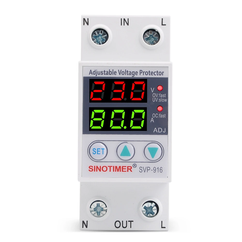 Dual display adjustable over- and undervoltage relay protector 220V 40A 63A 80A Overvoltage and overcurrent protection DIN rail