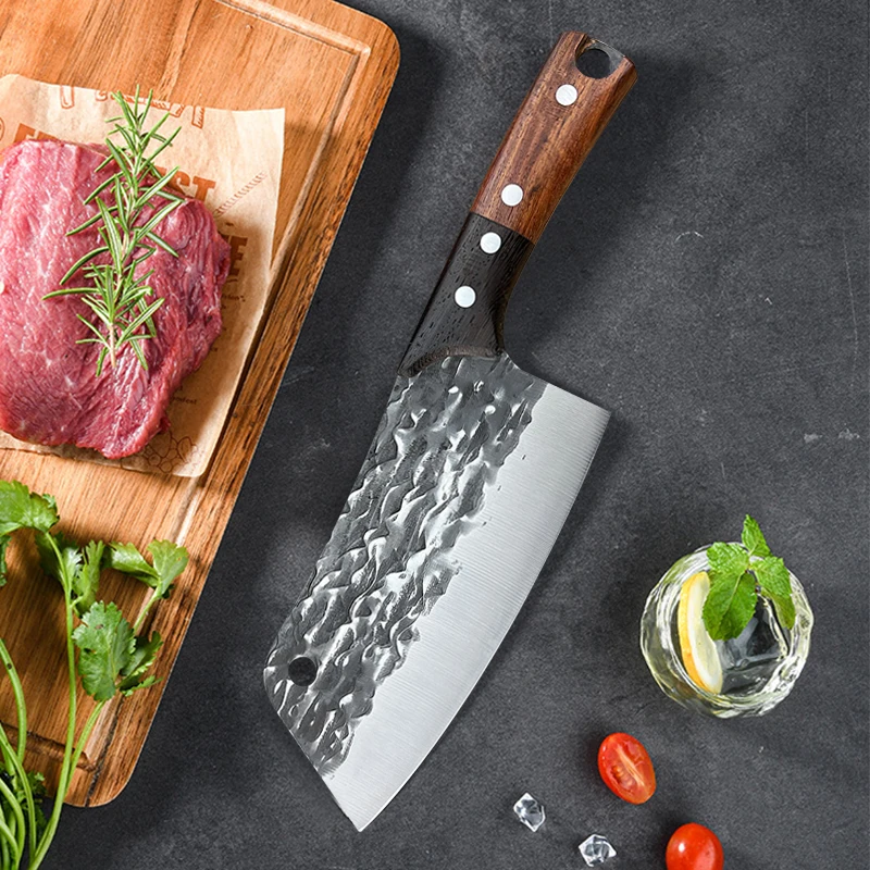 Hammered Forged Kitchen Knives Stainless Steel Meat Cleaver Bone Chopping Knife Household Color Handle Vegetable Slicing Knife