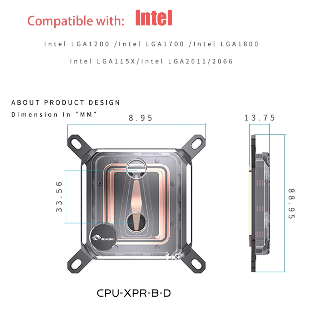 Bykski CPU 워터 블록, 마이크로 채널 워터 쿨러 라디에이터 CPU-XPR-B-D, 인텔 LGA1700, 1800, 1200, 115X, 2011, 13900KS, 0.08mm