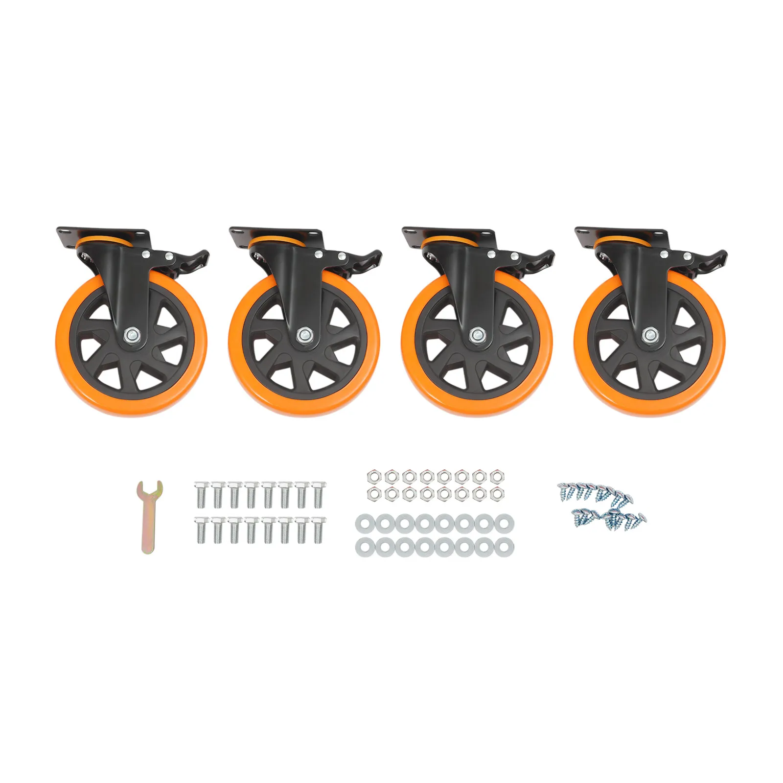 4er-Pack 6 Zoll (152 mm) Industrierollensatz – Rollen Mit Bremsen Schwerlastrollen, robuste PU-Rollen mit Bremse (100 kg/je) – Detail 11