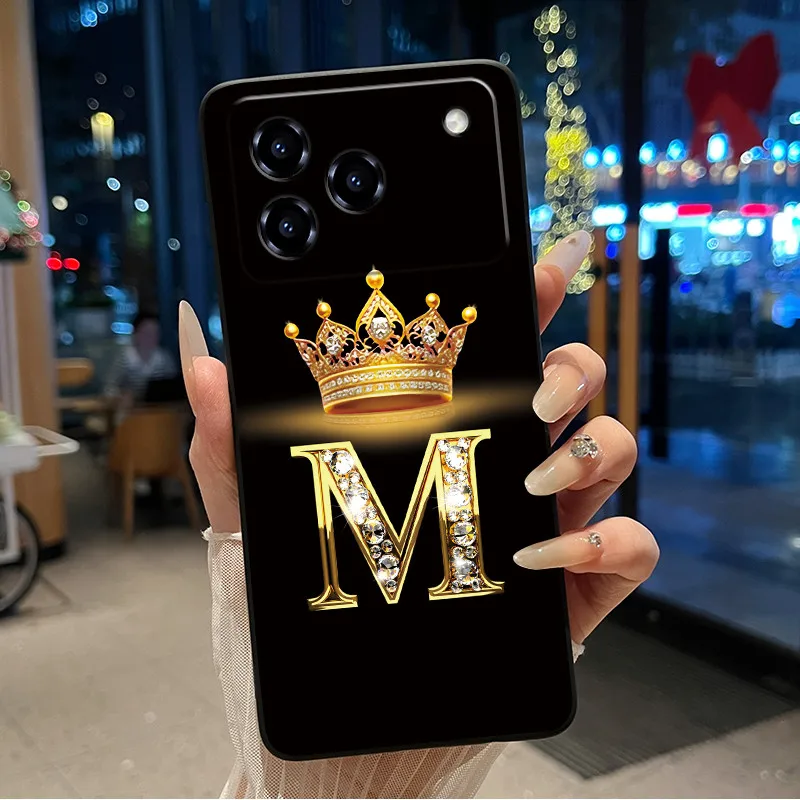 Elegant Shockproof Soft Silicone Black Phone Case with Golden Crown Design