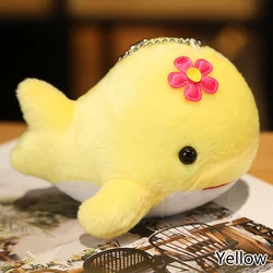Dolphin Plush Toy with Flower Key Chain - Cute Ocean Gift (Yellow)