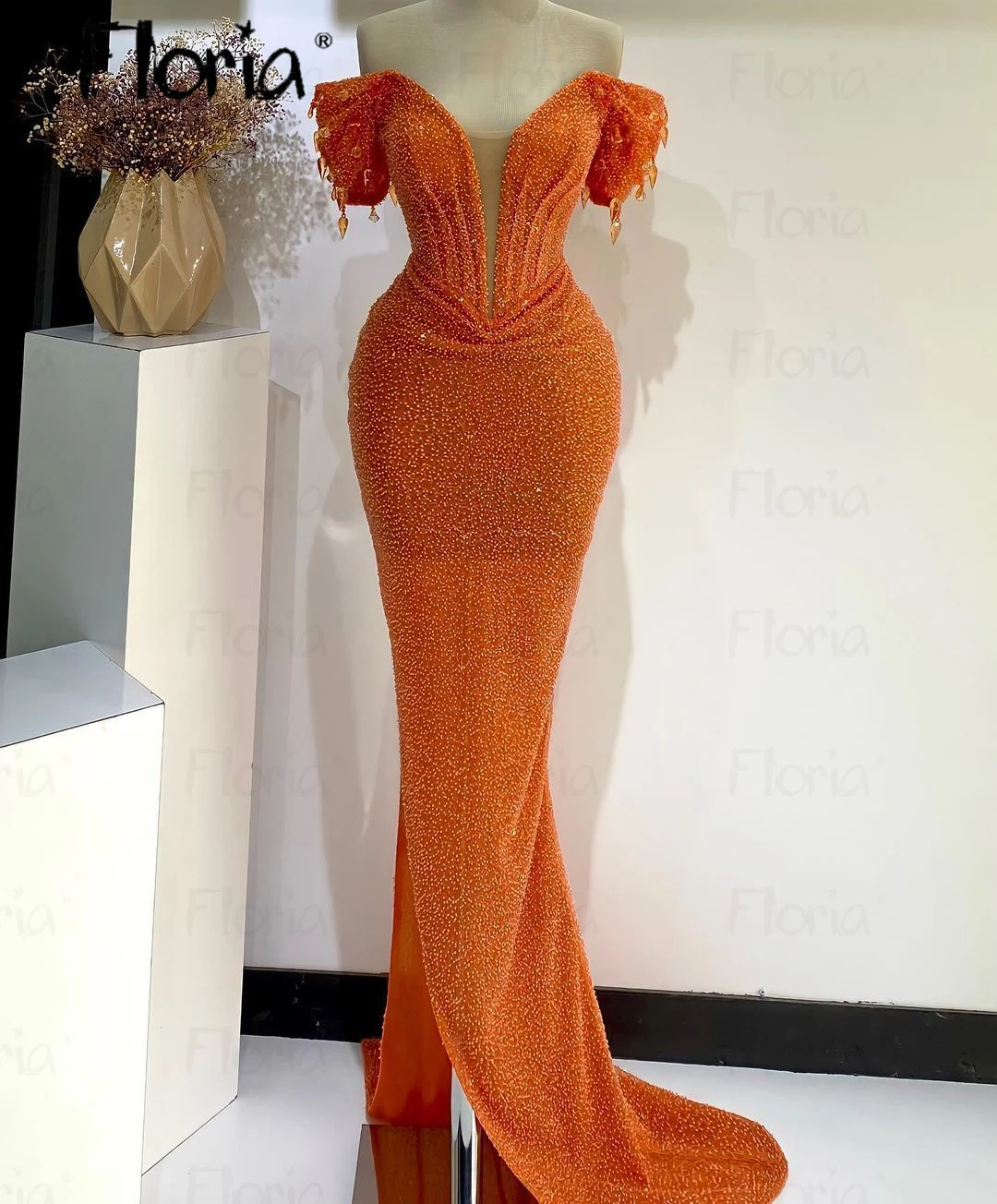 

Aso Ebi оранжевые блестящие платья с открытыми плечами, свадебные платья-русалки для выпускного вечера, арабские Роскошные платья знаменитостей, одежда для дня рождения