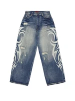 Deeptown Vintage Y2k Jeans déchirés pour femmes, imprimé Harajuku, bleu, baggy, denim délavé, pantalon hip hop grunge streetwear, jeans larges 5