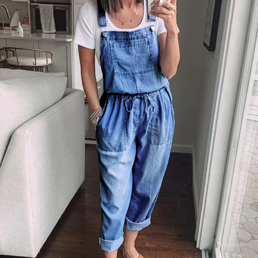 Amazon Pantalones Pantalon De Pechera De Mezclilla Para Mujer