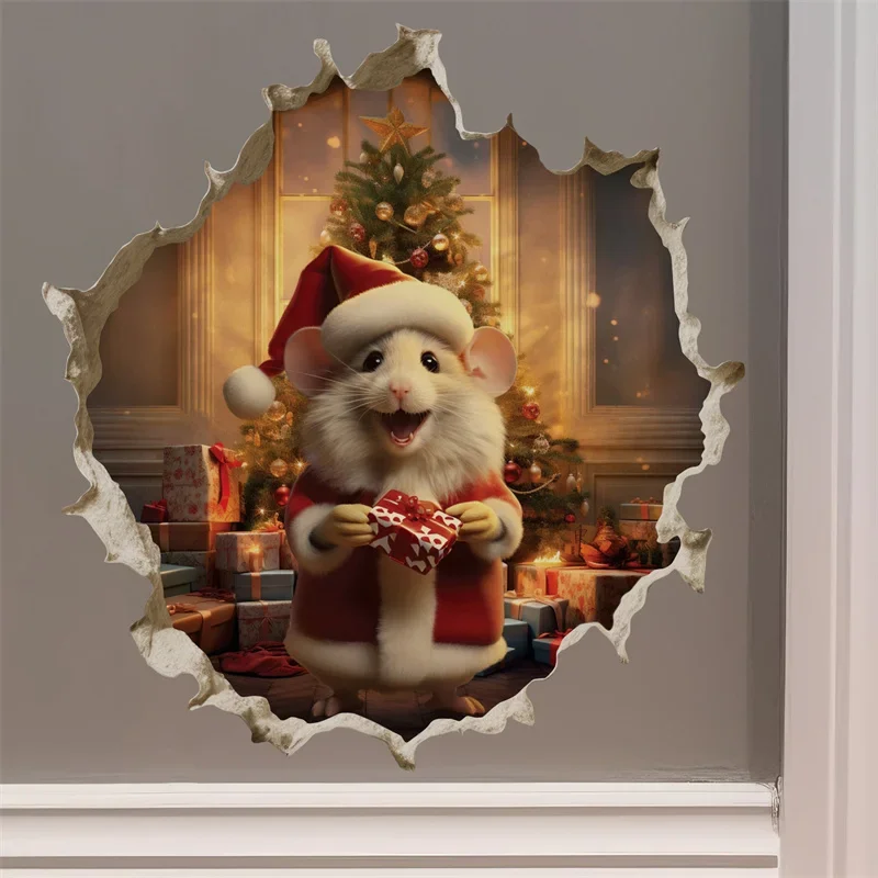 1 stuk kerstmuursticker, 3D-sticker met gebroken muureffect van de