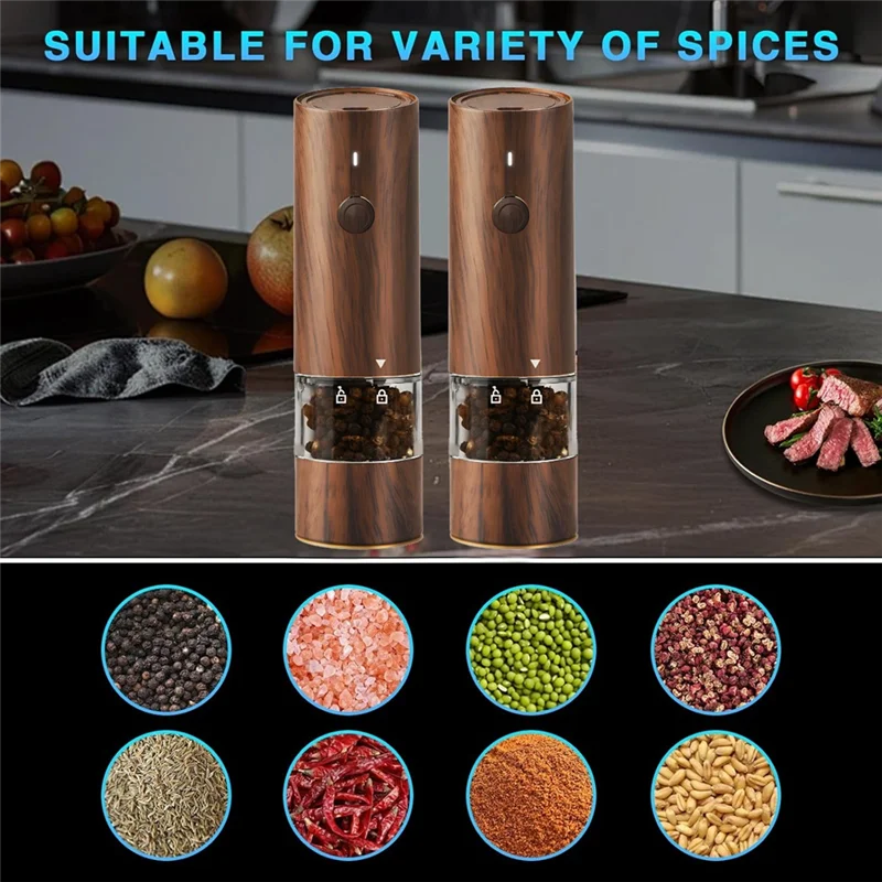 B89B-Rechargeable Salt And Pepper Grinder Set Electric Pepper Grinder Adjustable Thickness