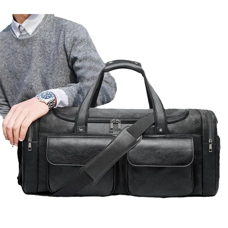 

PU Leather Gym Bag Bussiness Sport Fitness Travel Large Outdoor Shoulder Camping Crossbody Handbag Casual Trip Men Daily