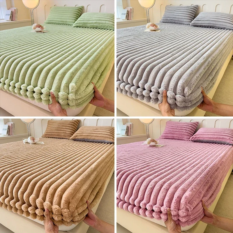 Thicken Plush Mattress Cover Bed Sheet Pad Protector Winter Warm Soft King Queen Quilted Bed Fitted Sheet Decor 90/120/150x200cm 6
