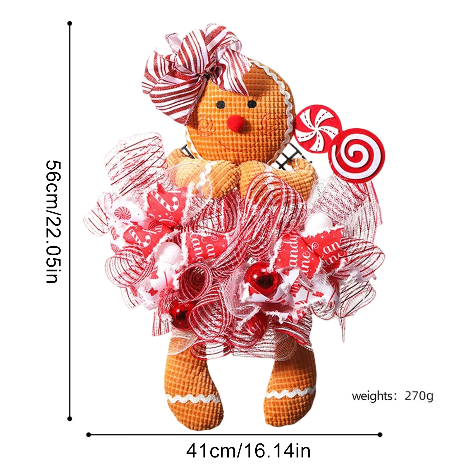 Christmas Front Door Wreath Christmas Gingerbread Man Doll Wreath Gingerbread Hanging Decorations for Front Door Wall Fireplace