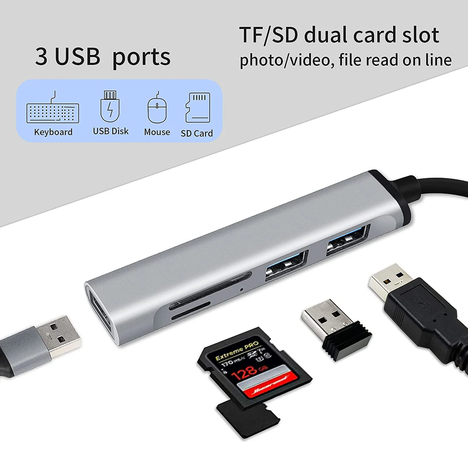 

5 in 1 USB 3.0 Type C HUB Splitter Expander with SD TF Card Slot USB C Type-c Extender Adapter for Macbook Computer Laptop PC