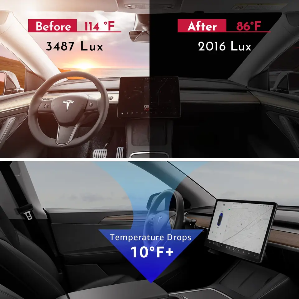 Tesvolution Zonwering Voor Tesla Model 3 (2017-2024) – Opvouwbaar Hitteschild Voor Glazen Dak, UV-bescherming, Eenvoudig Te Monteren Zonder Lijm Of Schroeven