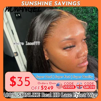 Wow Angel HD Full Frontal Wigs 36inch Straight Melt Skins 13x6 HD Lace Front Human Hair Wigs Virgin Hair Pre Plucked Glueless 1