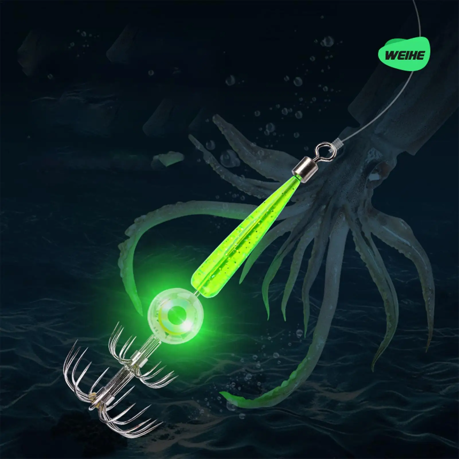Luminous Squid Jig Hooks Kit 1pcs Glow Squid Jigs Saltwater Fluorescent Fishing Cuttlefish Sleeve Squid Jig Baits Night Lures