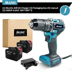 JAUHI 13mm High-Power Brushless Electric Impact Drill with Dual Speed and Adjustable Torque (2 Battery-588Vf)
