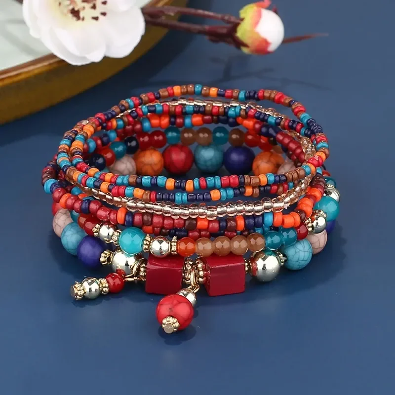 Bohemian Charm Beads Multilayer Bracelets & Bangles for Women Handmade Turquoises Beads Bracelet Femme Beach Jewelry