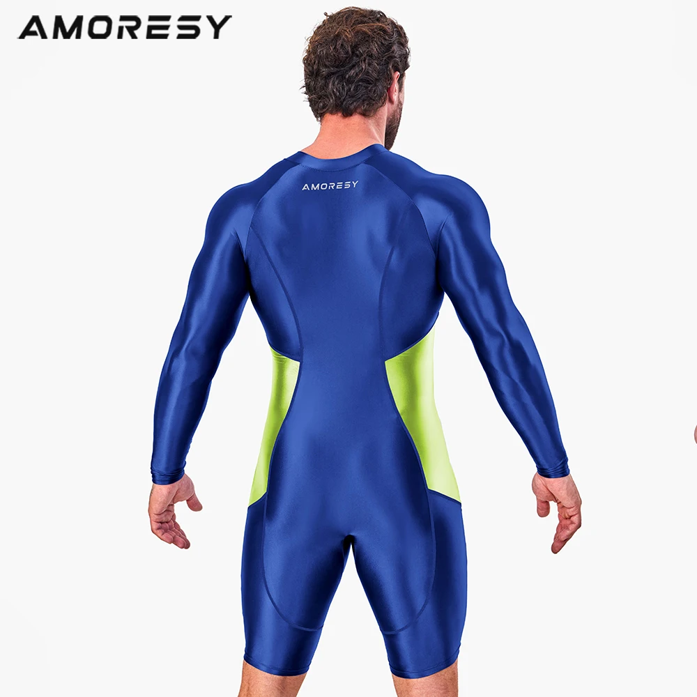 AMORESY Men's Shiny Glossy Tracksuit Set with Front Zipper Sports Fitness Running Overall Catsuit Jumpsuit for All-Purpose Use men kayak drysuits