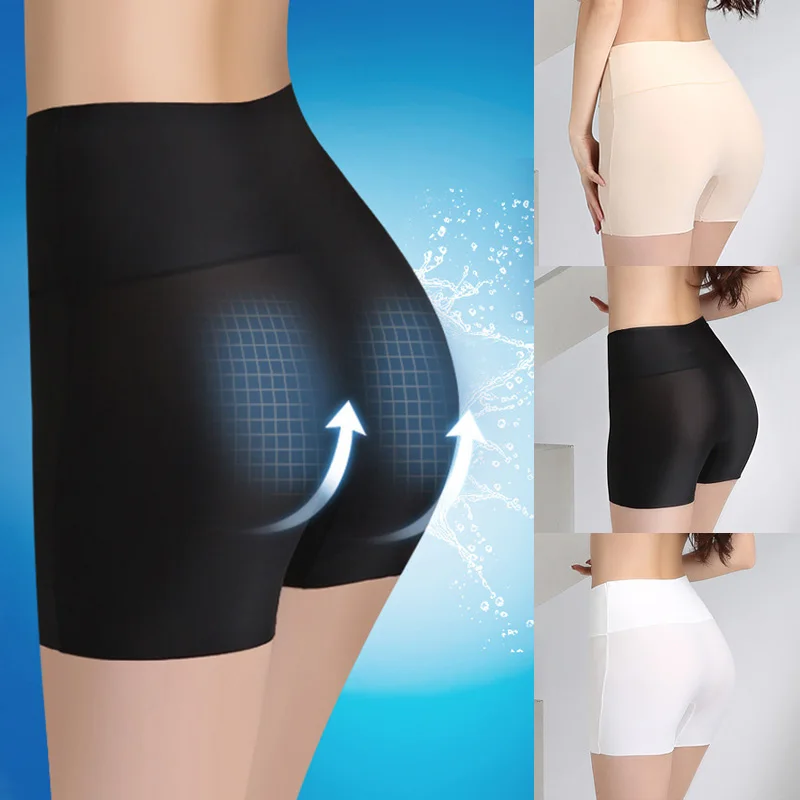 High Waist Women's Seamless Shorts Girl Safety Briefs Summer Ice Silk for high waist shorts,high waist panties,seamless panties,women shorts underwear
