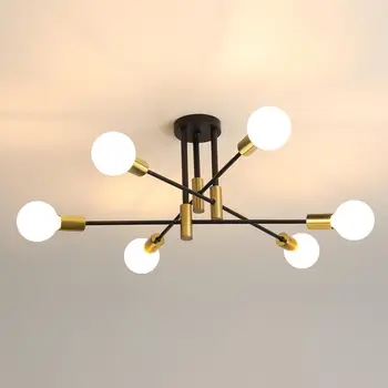 Sputnik Chandelier Mid Century Modern Ceiling Light for Living Room, Kitchen, Dining Room, Bedroom, with 6 Lights Black and Gold 1