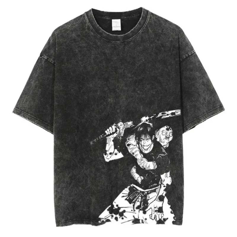 Fushiguro Toji Printed Washed Cotton Harajuku T-Shirt - Casual Unisex Anime Tee