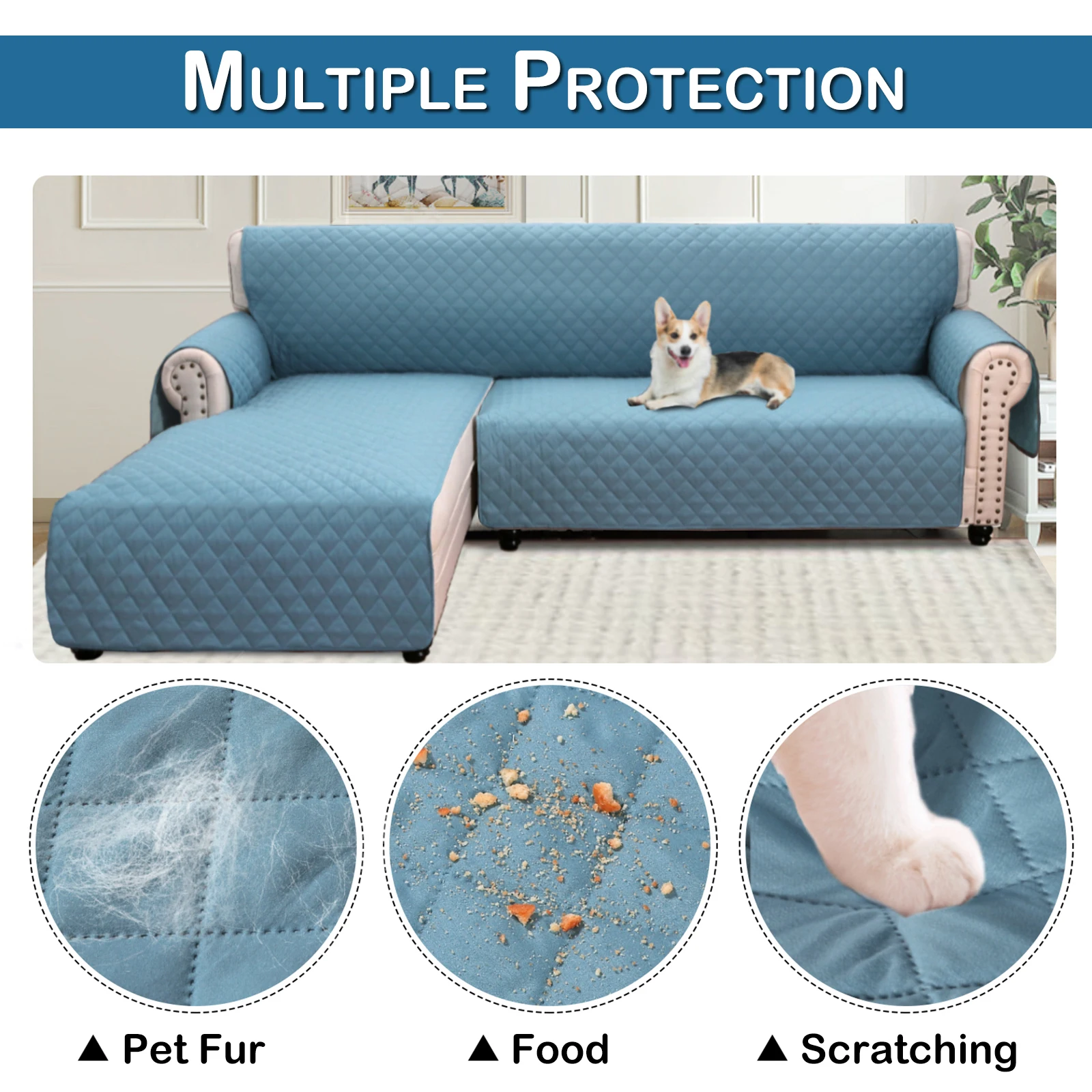 Quilted Corner Sofa Covers for Living Room Waterproof Reversible L-Shape Couch Slipcover Washable Pet Protector Mat Furniture sofa cover furniture cover