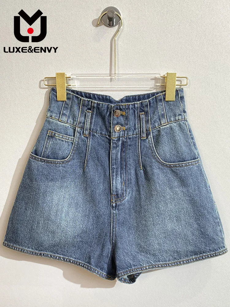 

LUXE&ENVY 2024 summer new fashionable straight leg pants slim fit hot pants wide leg pants high waisted black denim shorts