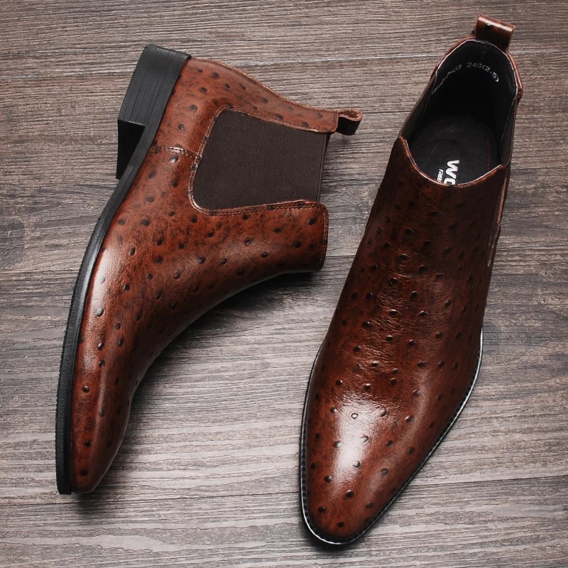 Handmade Men Boots Black Genuine Leather Brown Slip On Pointy Dress ...