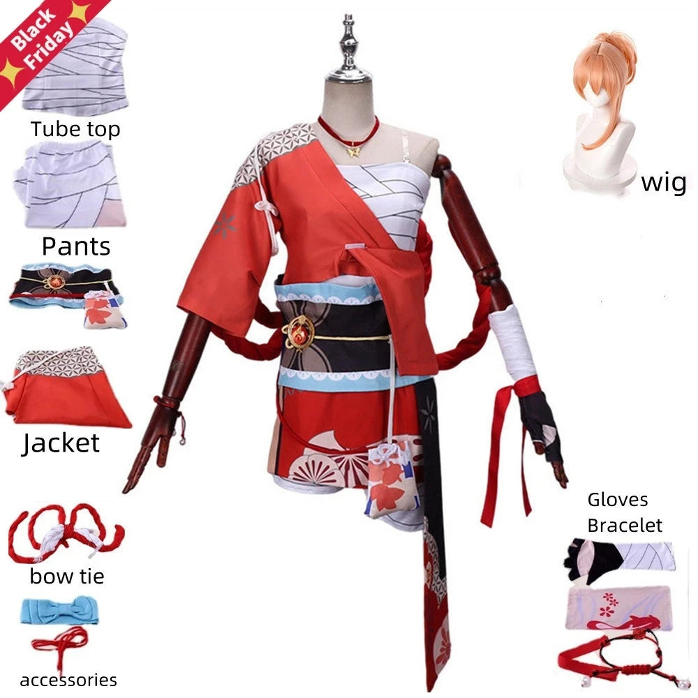 

Genshin Impact Naganohara Yoimiya Anime Cosplay Wig Jacket Shorts Headdress Tube Top Skirt Bracelet Neckwear Sexy Man Woman Suit
