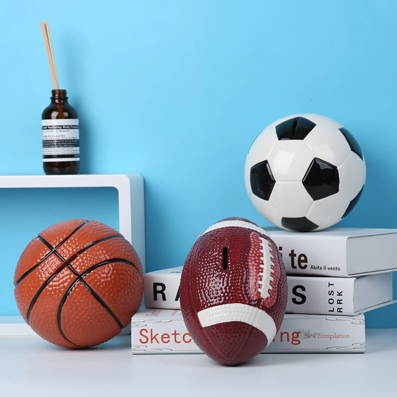 

Creative Ceramic Football Piggy Bank, Home Decor Craft, Room Decoration Objects, Cartoon Child Sports Ball, Gifts for Boy
