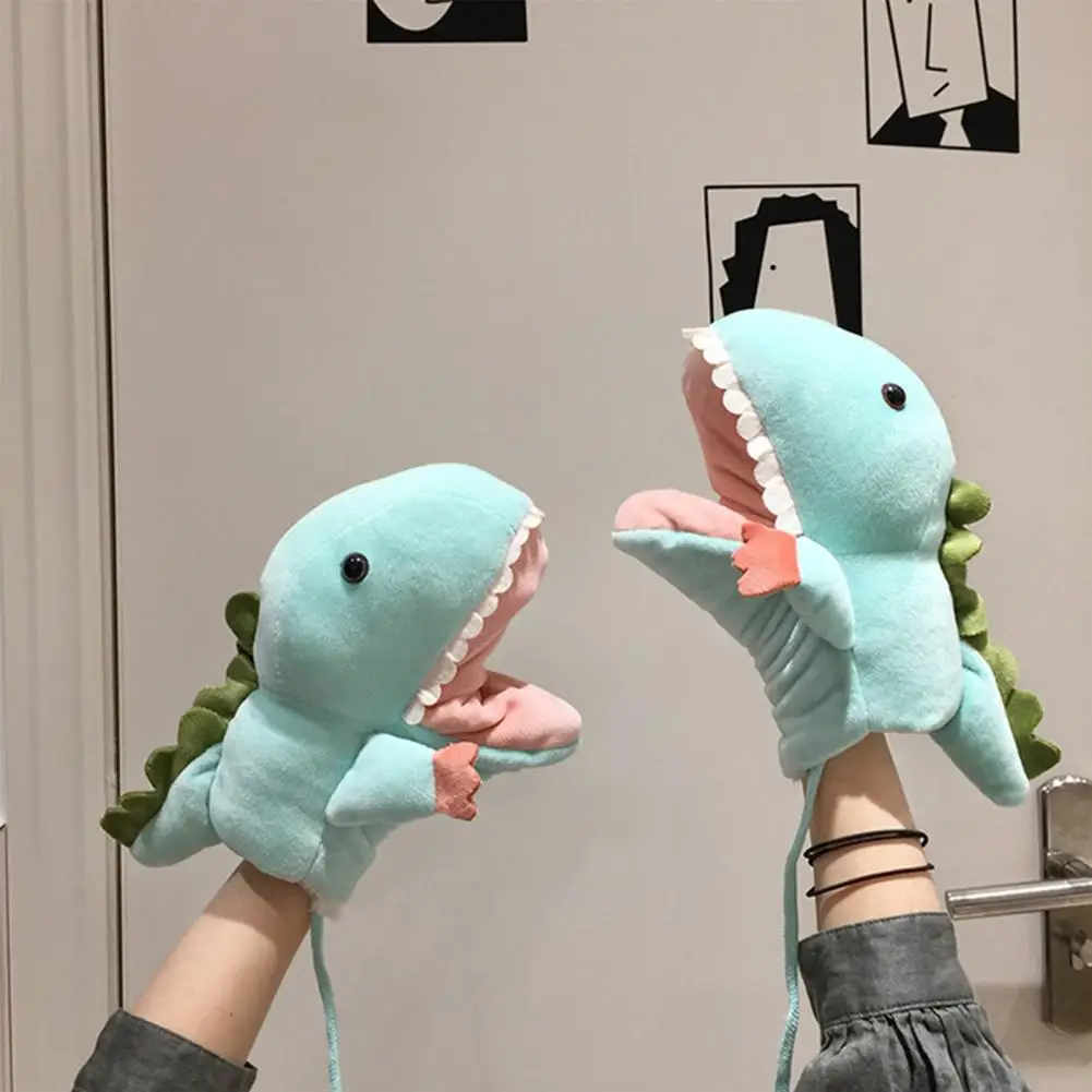 1 Pair Dinosaur Hand Gloves Cartoon Realistic Fabric Open Mobile Mouth Hand Puppet Toys for Kids