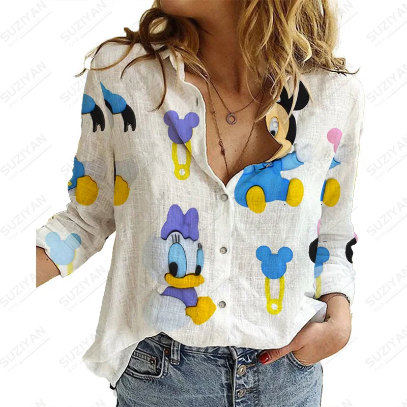 

Casual Shirt Women'S Fashion Disney Mickey Button Temperament Long Sleeve Shirt Camisa Temperament Top 2023 New Fashion