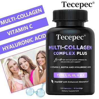 Multiple Collagen Complex Supplement Capsules-Types I,II,III,V,and X-Hair,Skin,Nail,Bones,Joint Health Support,Non-GMO