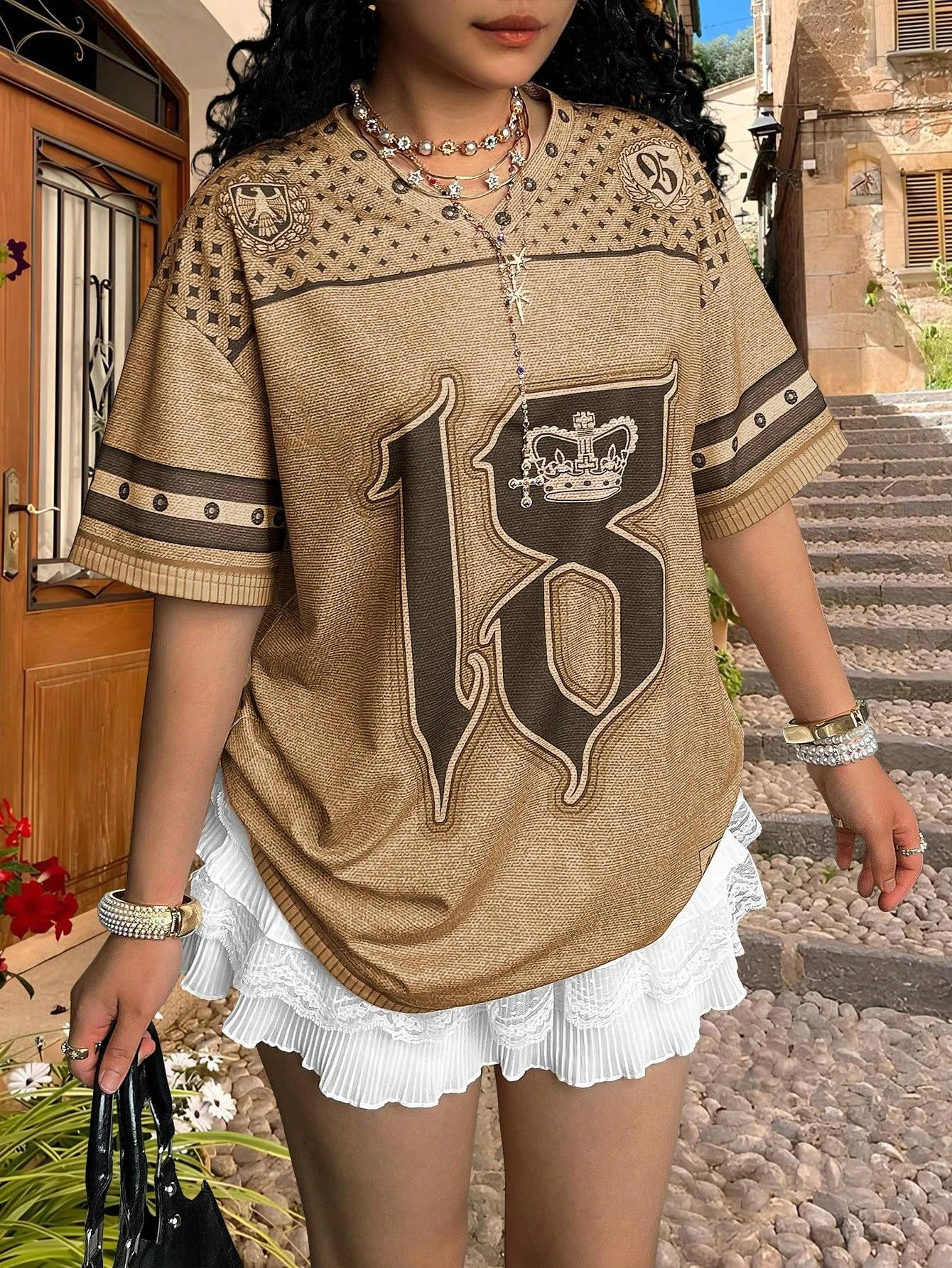 Mode Druck Frau T Shirt Mädchen Oversize Täglichen Top Weibliche Kreativität Sport Streetwear V-ausschnitt T-Shirt Casual Kleidung frauen