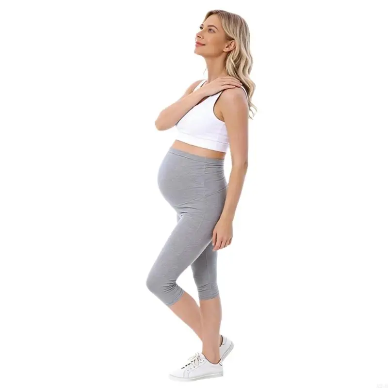 Über dem Bauch Schwangerschafts-Capri-Leggings, verstellbarer Bund, kurze Schwangerschaftshose, Yoga-Workout-Strumpfhose für – Detail 9