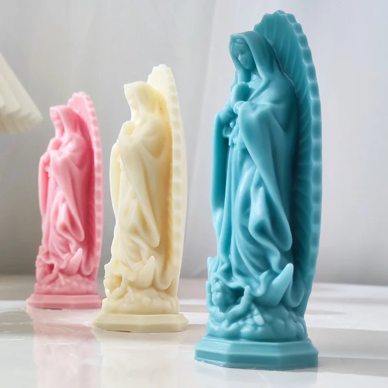 Prayer Madonna Portrait Silicone Candle Mold 3D Mary Statue Resin Plaster Making Tool Handmade Soap Kit Home Decor Artifact Gift