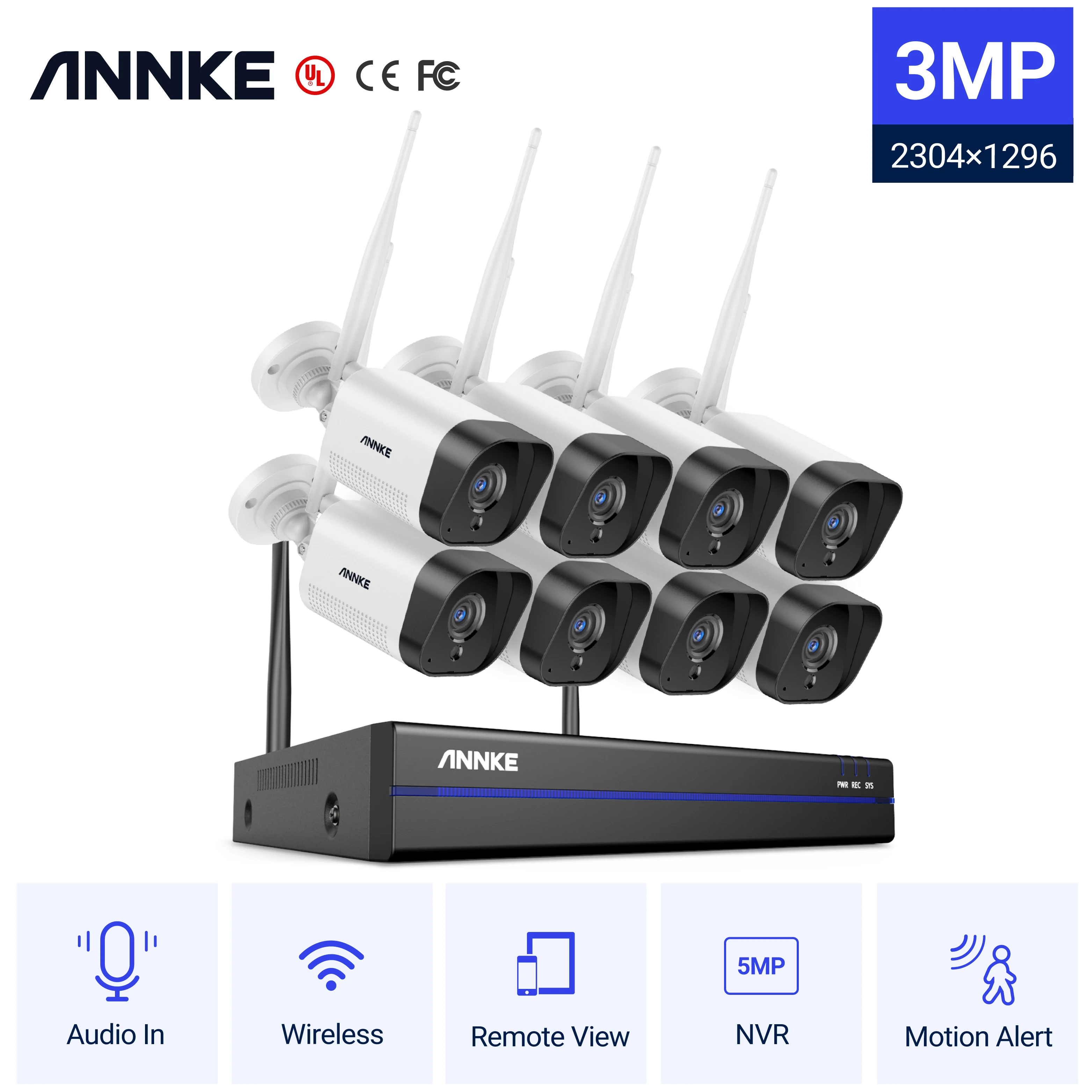 Annke Ws300 Sistema Di Videosorveglianza Wifi 5Mp Nvr 3Mp Telecamere Ip Registrazione Audio Telecamere Di Sicurezza Rilevamento Ai Kit Telecamere Cctv