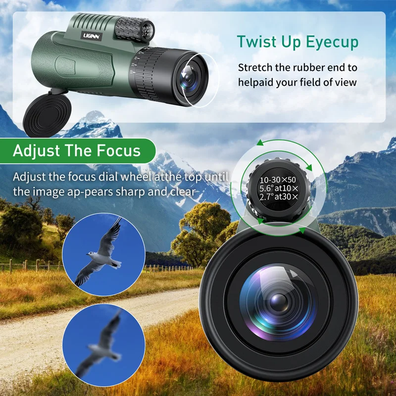 10-30x50 Zoom Telescope Astronomical Monocular Camping Equipment HD Spotting Scope with Phone Adapter Tripod for viewing 3