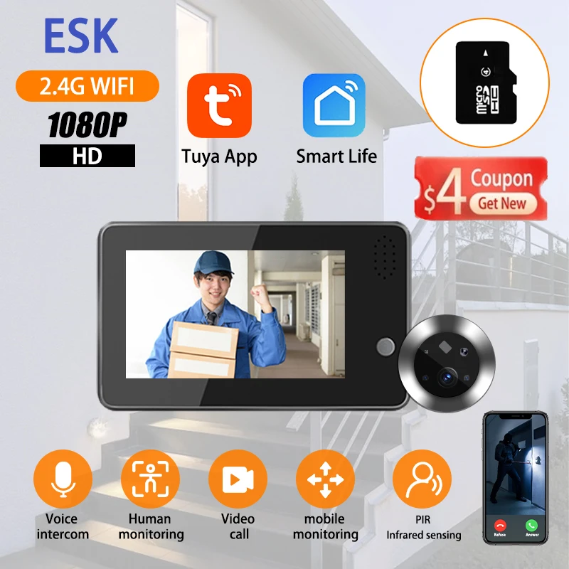

2023 Mini peephole camera Tuya Smart 3D Face Recognition 1080P Wireless Monitor Video Doorbell