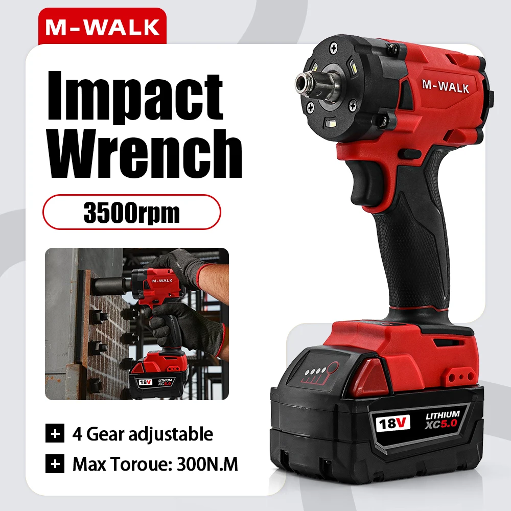 Impact Wrench 300N.M Brushless Electric Cordless 1/2 in Screwdriver Car Repair Power Tools For Milwaukee 18V battery Pins