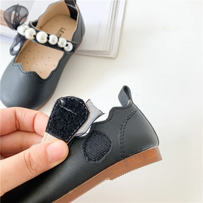 Autumn Girls Children Solid Leather Shoes Cute Pearl Mesh Lace Soft Sole Princess Shoes Newborn Kids Elegant Casual Dance baby shoes kids shoes