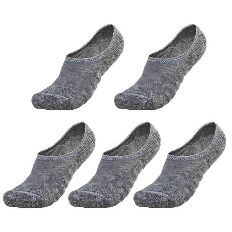Men No Show Socks - 5 Pairs Low Cut Boat Socks With Silicone Grip & Breathable Towel Bottom