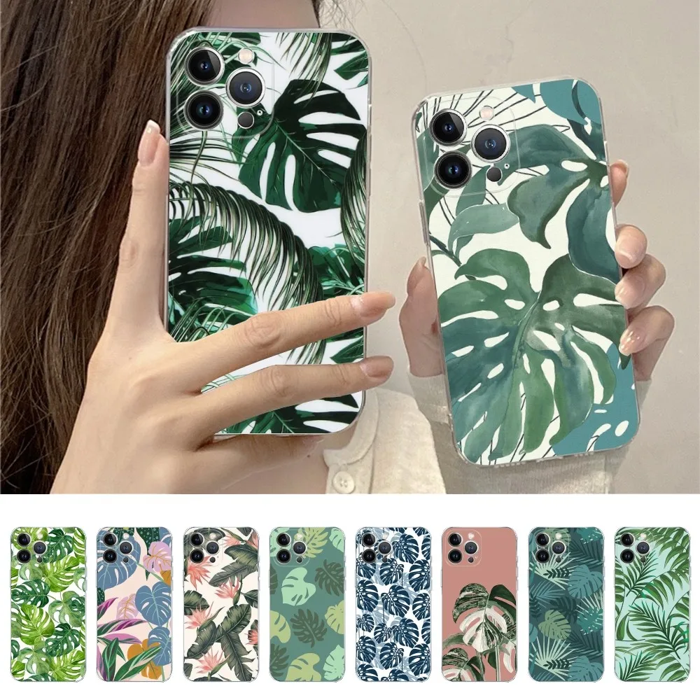 Leaves Monstera Green Phone Case Per Iphone 14 11 12 13 Mini Pro Xs Max Cover 6 7 8 Plus X Xr Se 2020 Funda Shell