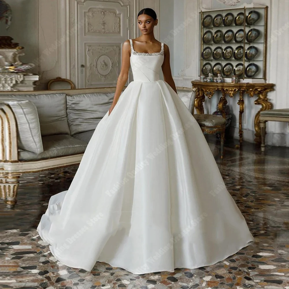 Elegant A-Line Women Wedding Dresses Party Bead String Bridal Gowns Mopping Length Princess Ball Vestidos De Novias Customized 4
