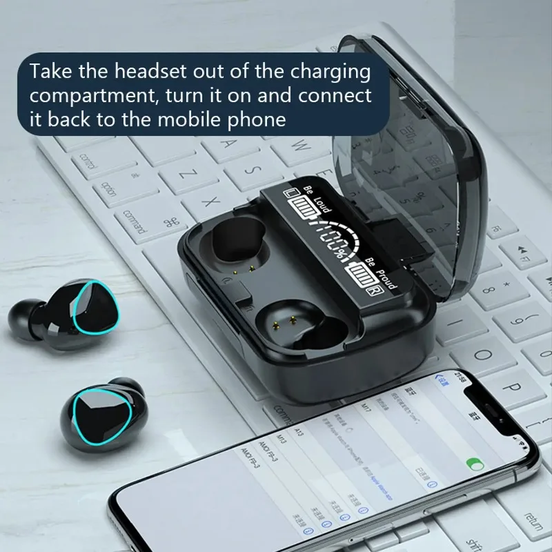 Wireless Bluetooth Headphones with LED Display and Charging Box