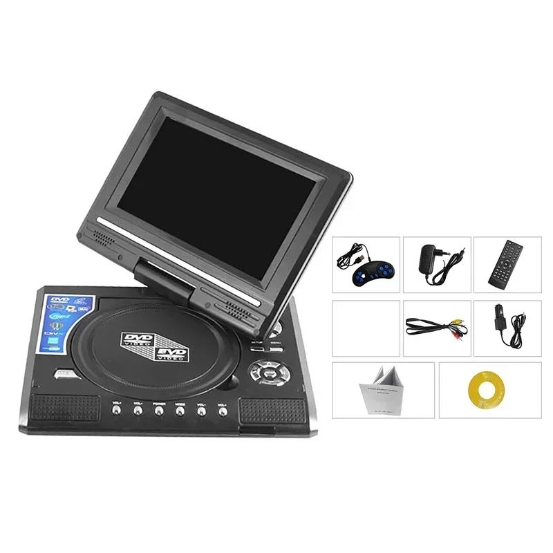 Portable DVD Player 9.8 Inches High Clarity TV Function Built-in Card Reader Swivel Screen Mobile Video VCD Players for Travel